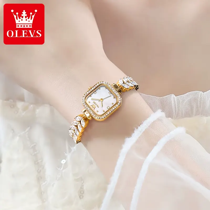 Olevs Luxurious Silver Dial Gold-Tone Ladies Watch | 9987