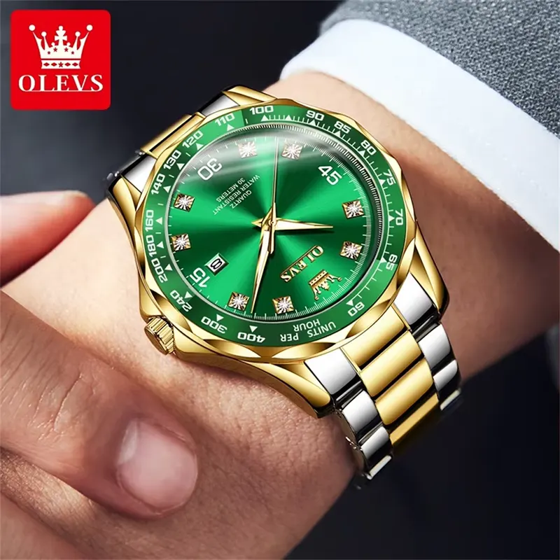 Olevs 9988 Green Dial Two-tone Men's Sport Watch