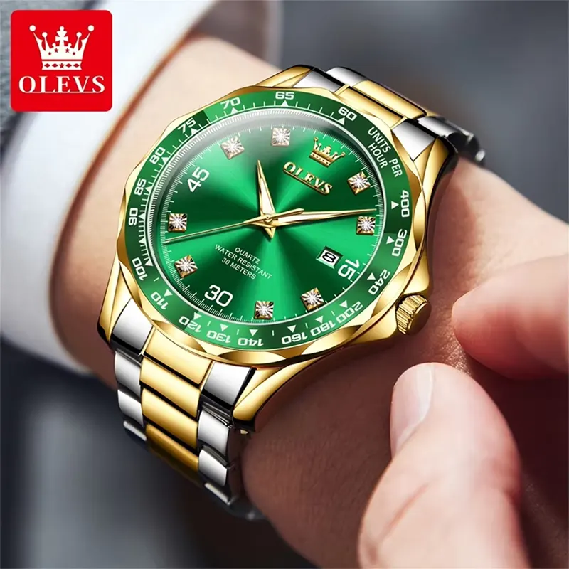 Olevs 9988 Green Dial Two-tone Men's Sport Watch