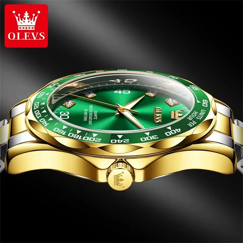 Olevs 9988 Green Dial Two-tone Men's Sport Watch