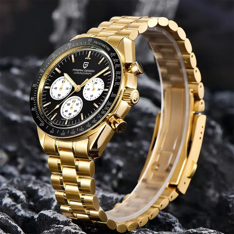 Pagani Design Speedmaster Gold-Tone Black Dial Men's Watch | PD-1701