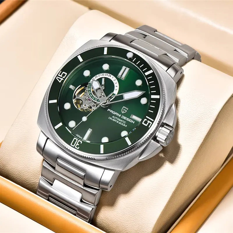 Pagani Design PD-1736 Automatic Open Heart Green Dial Men's Watch