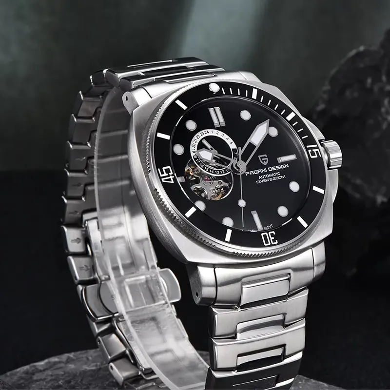 Pagani Design PD-1736 Automatic Open Heart Black Dial Men's Watch