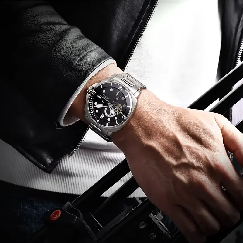 Pagani Design PD-1736 Automatic Open Heart Black Dial Men's Watch