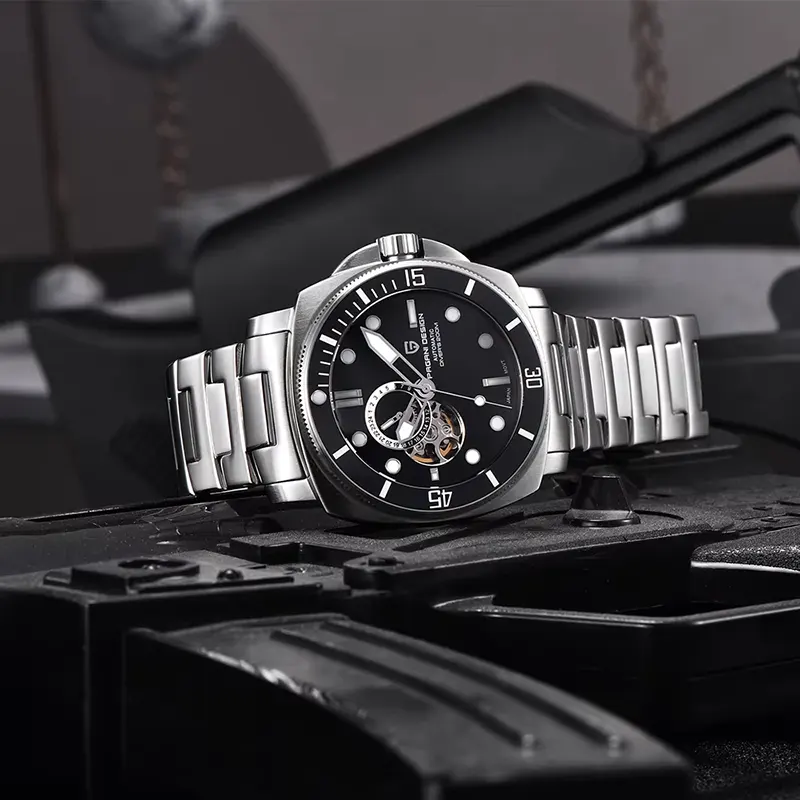 Pagani Design PD-1736 Automatic Open Heart Black Dial Men's Watch