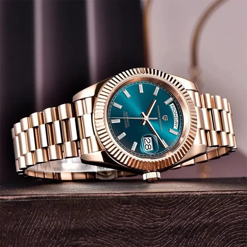 Pagani Design PD-1752 Day-Date Blue Dial Rose Gold-Tone Men's Watch
