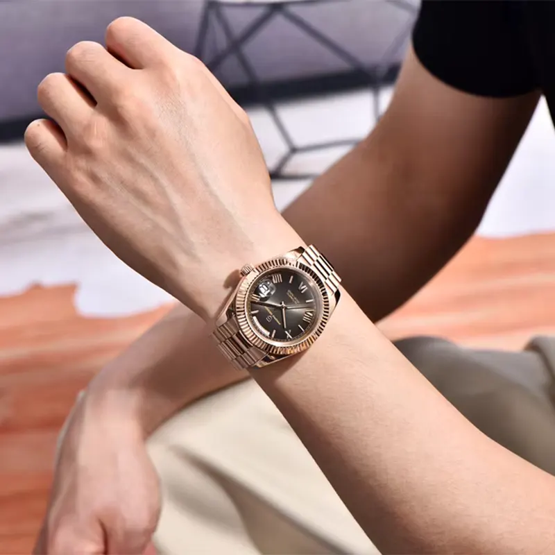 Pagani Design PD-1752 Day-Date Brown Dial Rose Gold-Tone Men's Watch