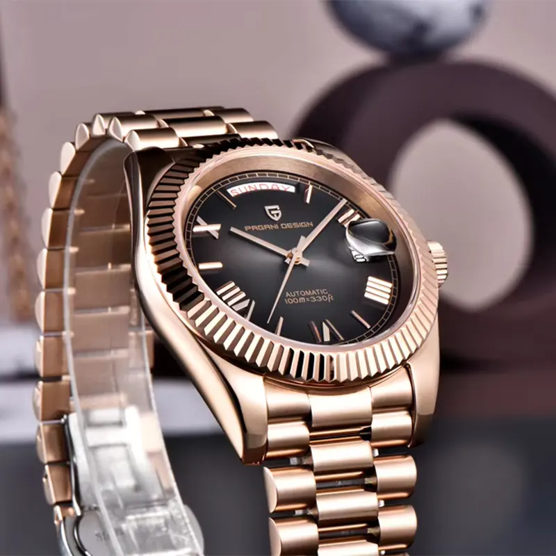 Pagani Design PD-1752 Day-Date Brown Dial Rose Gold-Tone Men's Watch