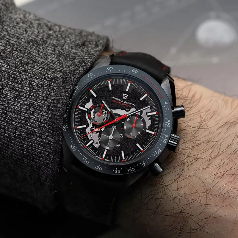 Pagani Design Chronograph Black Dial Leather Men's Watch | PD-1779