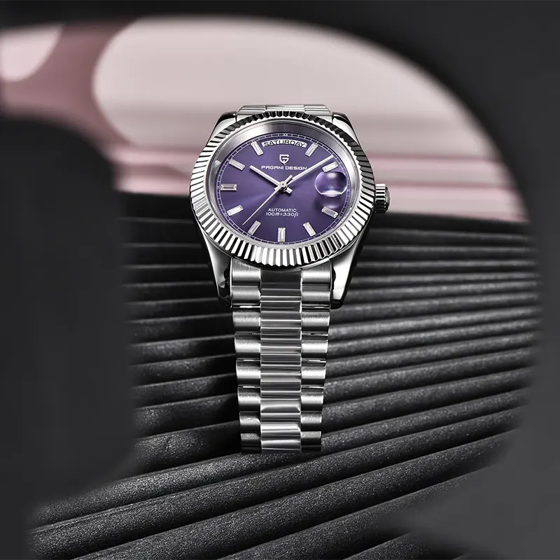 Pagani Design PD-1783 Day-Date Sunburst Purple Dial Men's Watch