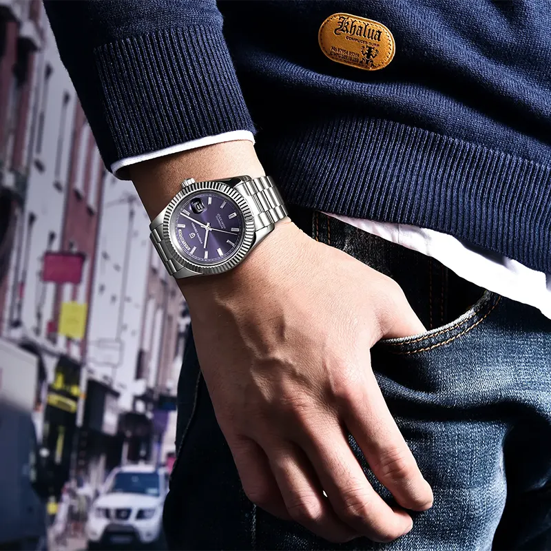 Pagani Design PD-1783 Day-Date Sunburst Purple Dial Men's Watch