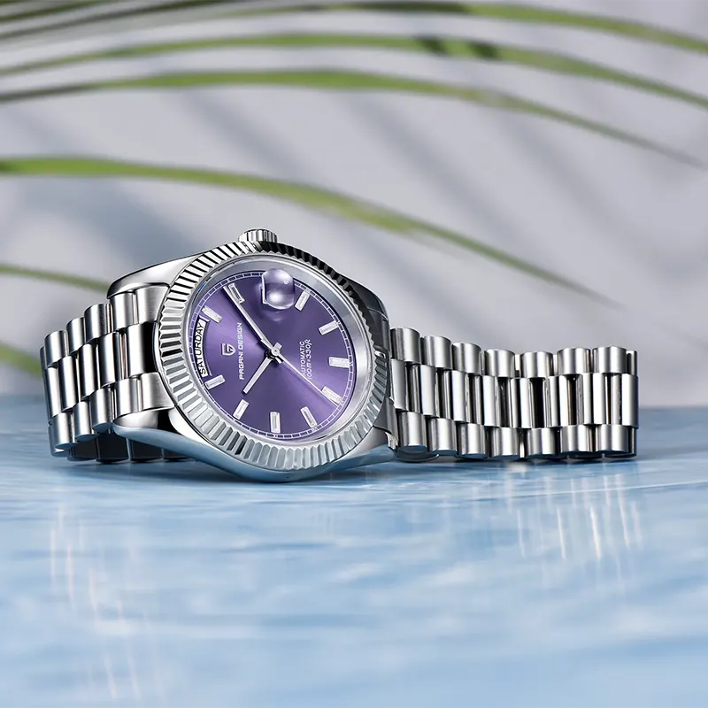 Pagani Design PD-1783 Day-Date Sunburst Purple Dial Men's Watch