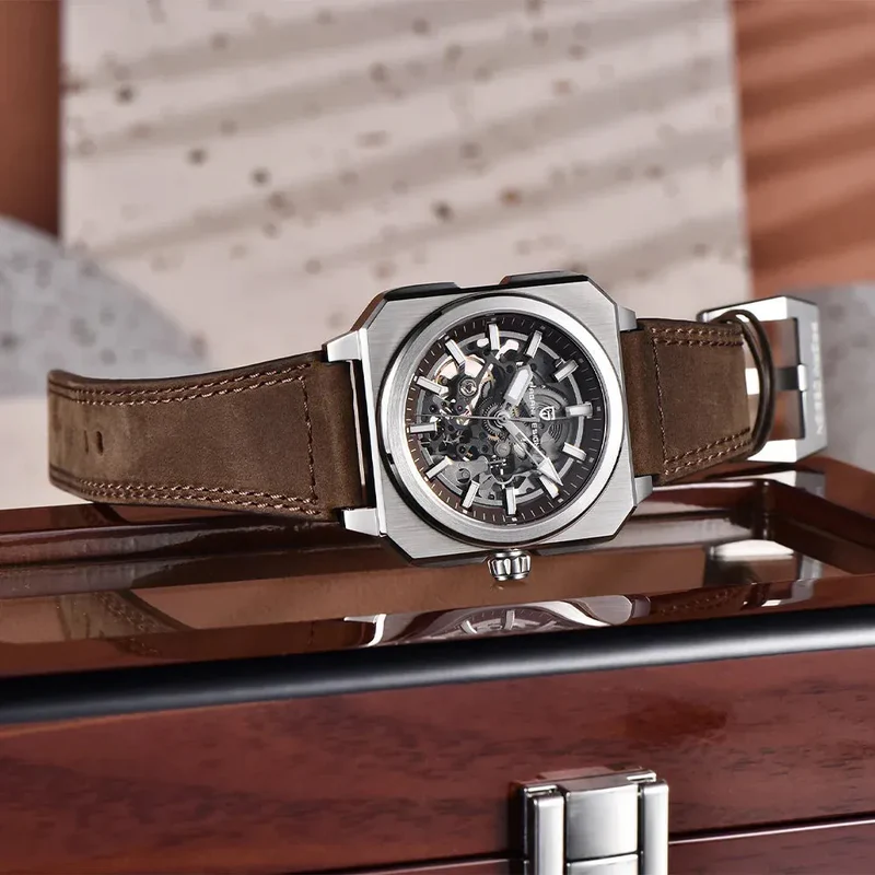 Pagani Design Automatic Skeleton Dial Brown Strap Men's Watch | PD-1791