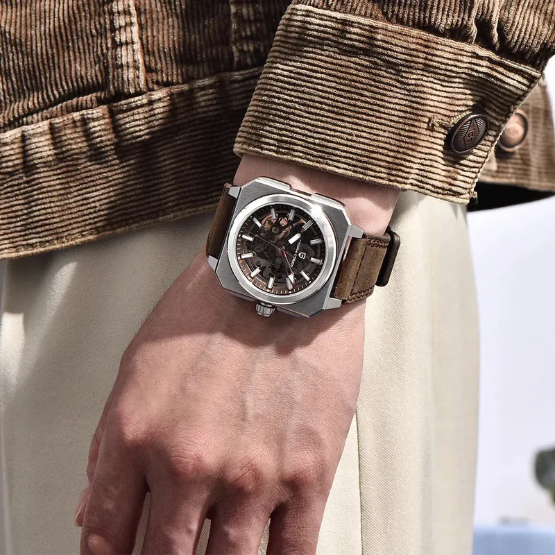 Pagani Design Automatic Skeleton Dial Brown Strap Men's Watch | PD-1791