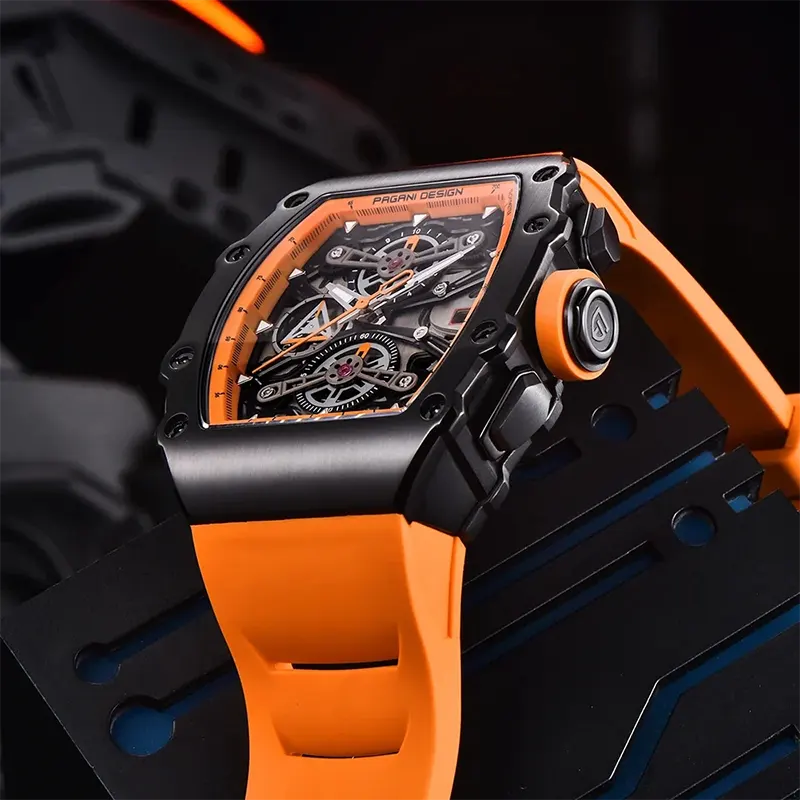 Pagani Design Chronograph Orange Silicone Strap Men's Watch | PD-YS011