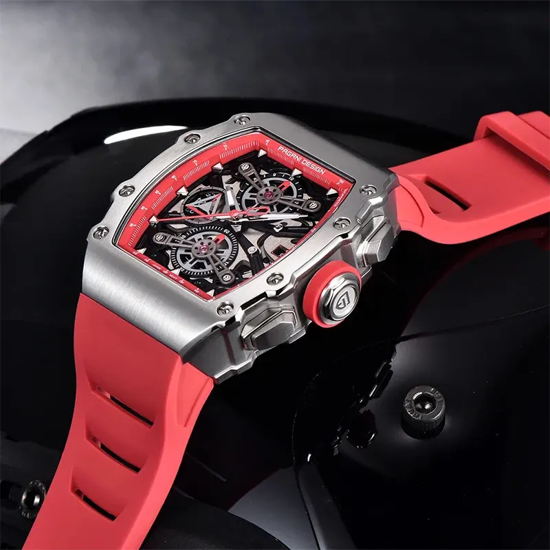 Pagani Design Red Silicone Strap Black Dial Men's Watch | PD-YS011