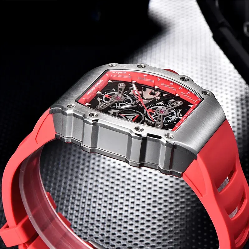 Pagani Design Red Silicone Strap Black Dial Men's Watch | PD-YS011