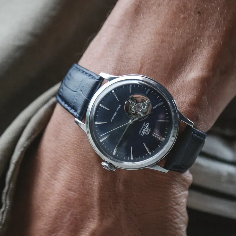 Orient Bambino Open Heart Blue Dial Men's Watch | RA-AG0005L