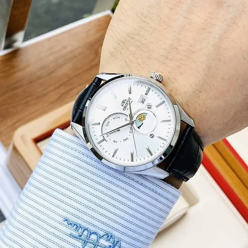 Orient Contemporary Sun and Moon White Dial Men's Watch | RA-AK0310S