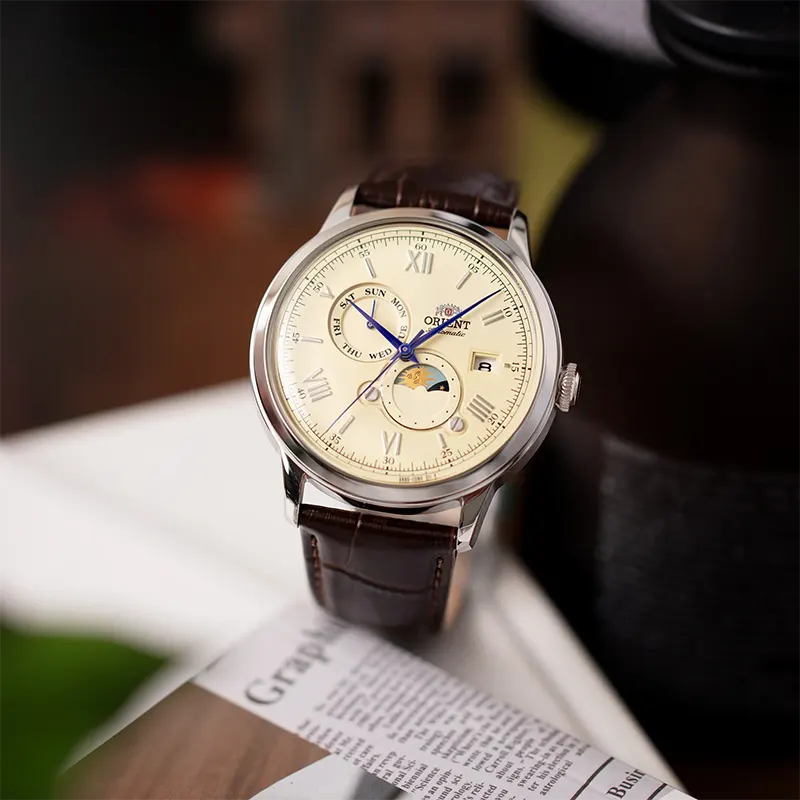 Orient Bambino Sun & Moon Ivory Dial Automatic Men's Watch | RA-AK0803Y