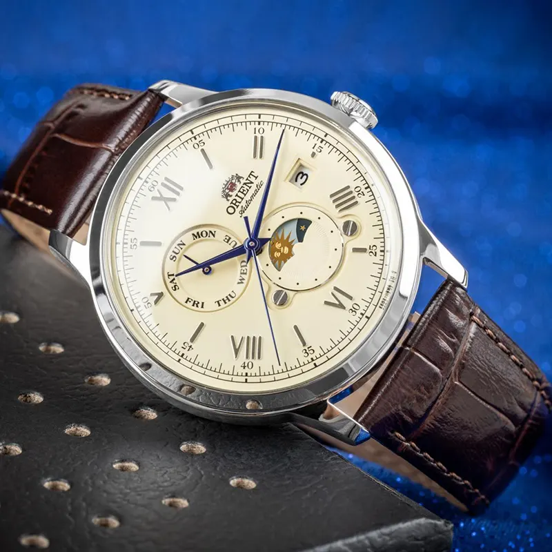 Orient Bambino Sun & Moon Ivory Dial Automatic Men's Watch | RA-AK0803Y