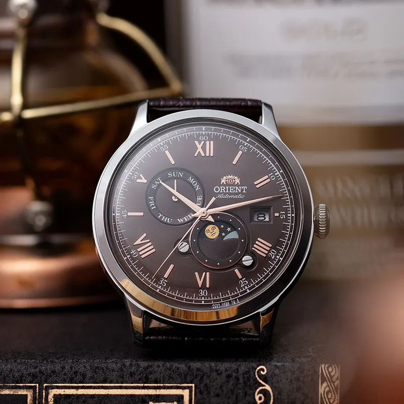 Orient Bambino V9 Sun & Moon Brown Dial Men's Watch | RA-AK0804Y