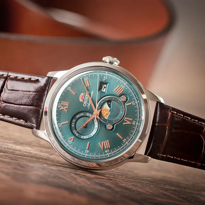 Orient Bambino Sun & Moon Green Dial Men's Watch | RA-AK0805E