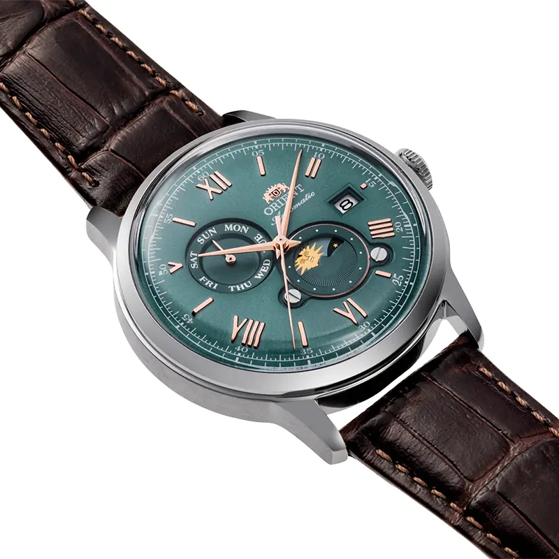 Orient Bambino Sun & Moon Green Dial Men's Watch | RA-AK0805E