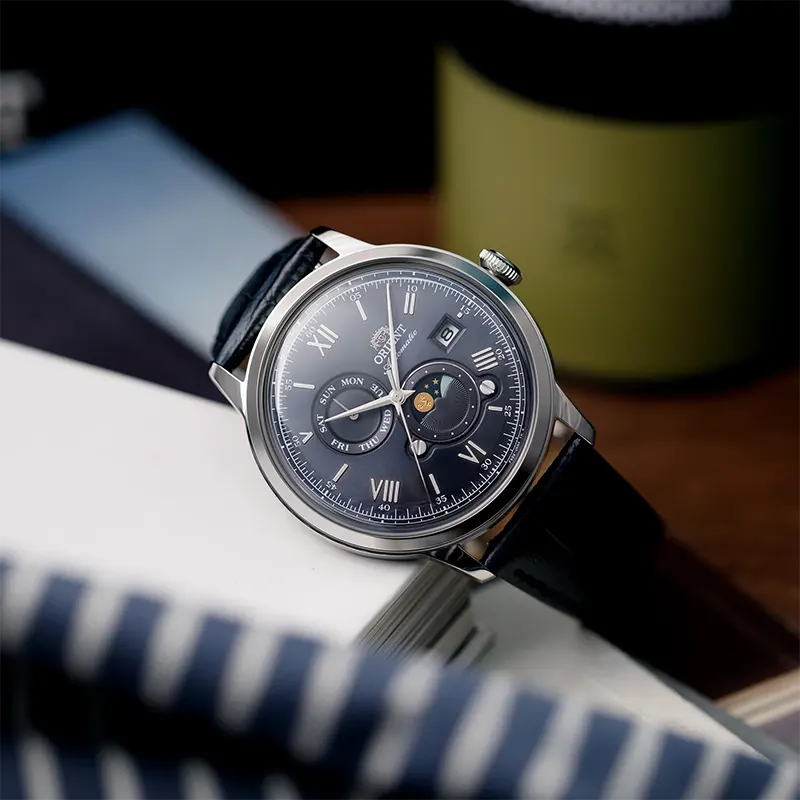 Orient Bambino Sun & Moon Navy Blue Dial Men's Watch | RA-AK0806L3