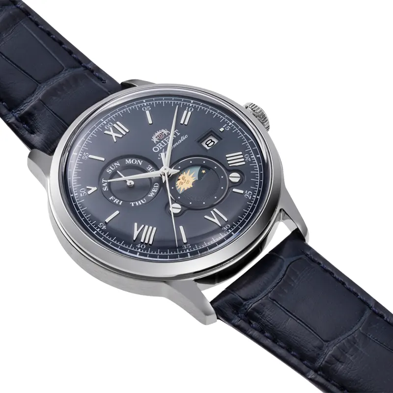Orient Bambino Sun & Moon Navy Blue Dial Men's Watch | RA-AK0806L3