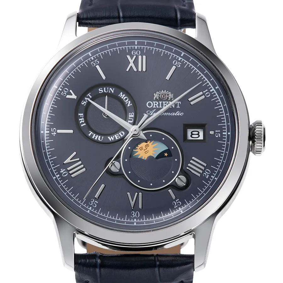 Orient Bambino Sun & Moon Navy Blue Dial Men's Watch | RA-AK0806L3