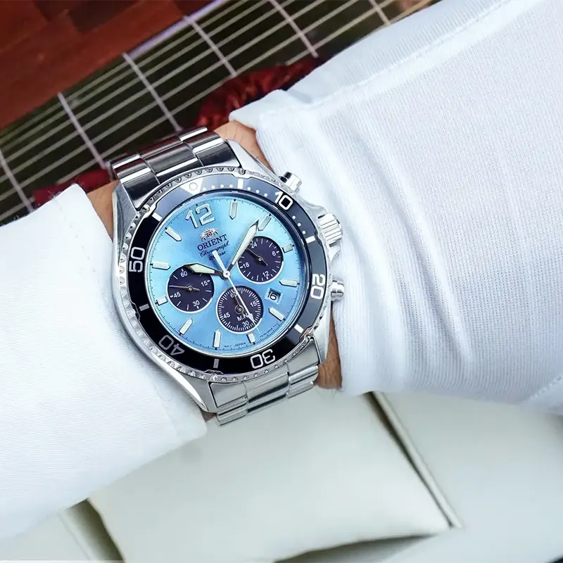 Orient Mako Solar Chronograph Sky Blue Dial Men's Watch | RA-TX0206L