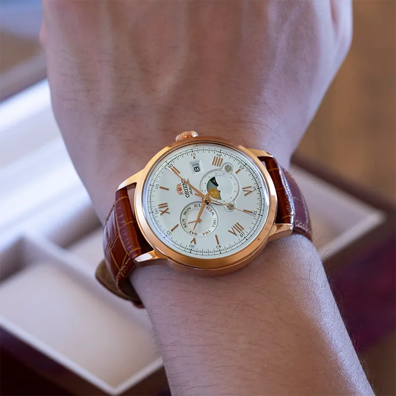 Orient Bambino Sun & Moon White Dial Men's Watch | RA‑AK0801S