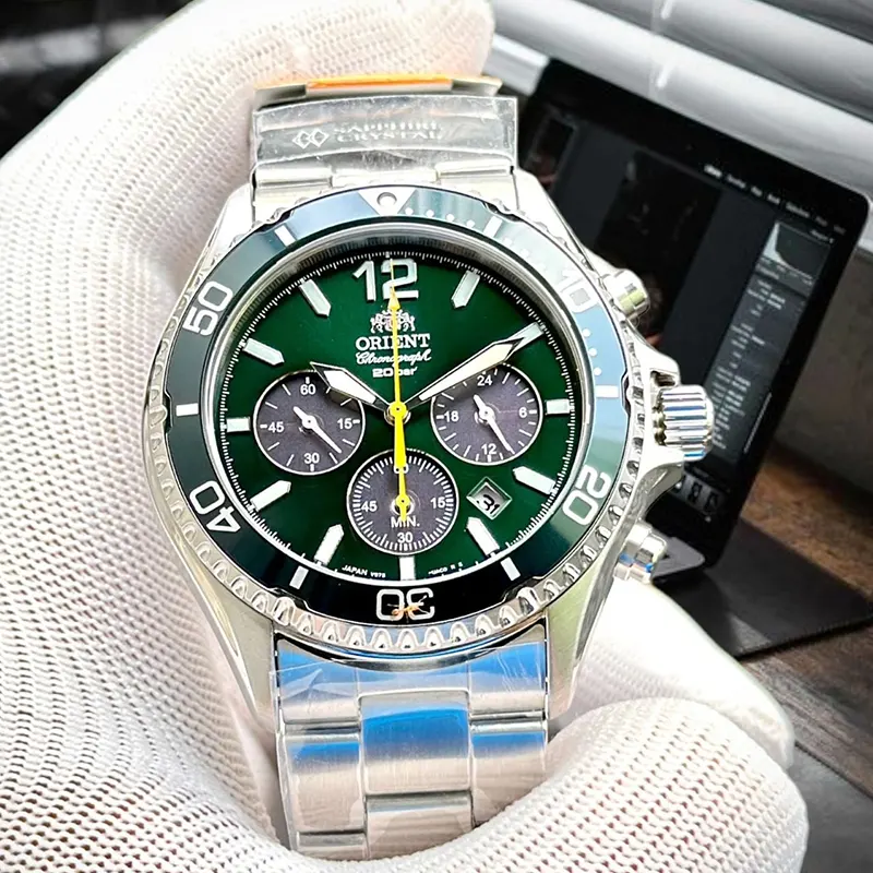 Orient Mako JDM Solar Chronograph Green Dial Men's Watch | RN-TX0204E