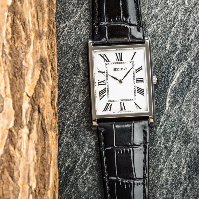 Seiko Conceptual Classic White Dial Black Leather Men's Watch | SWR103P1