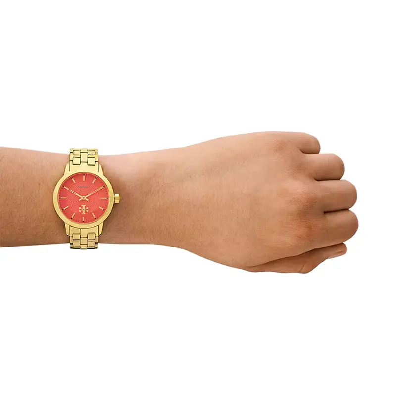 Tory Burch The Tory Orange Pattern Dial Gold-Tone Ladies Watch | TBW1056