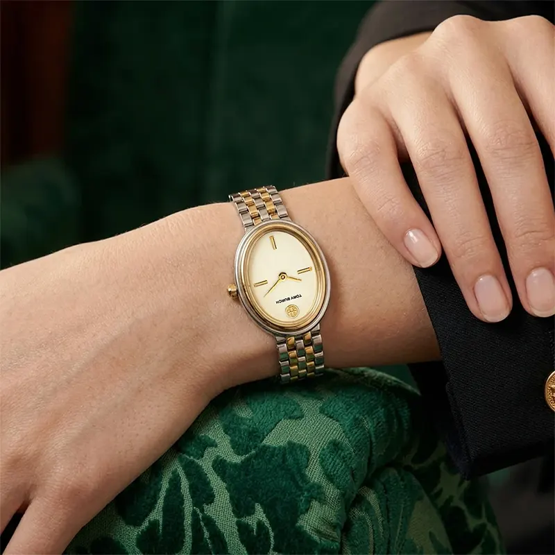Tory Burch The Oval Ivory Dial Two-Tone Ladies Watch | TBW6033