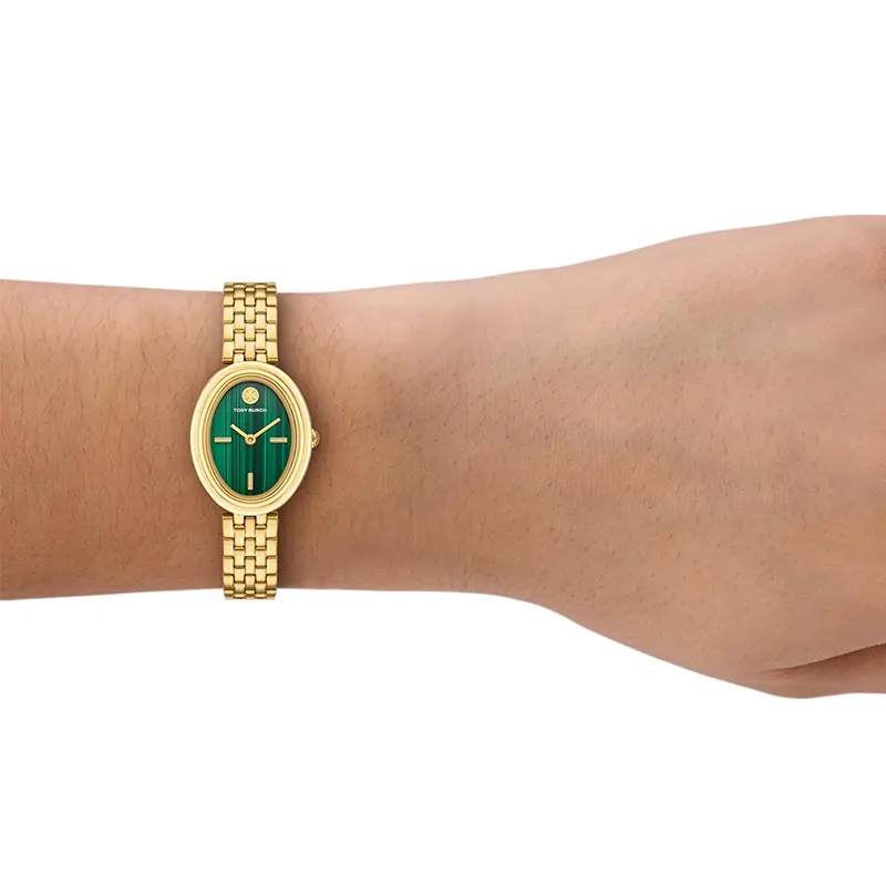 Tory Burch The Oval Green Dial Gold-Tone Ladies Watch | TBW6038