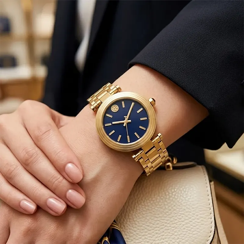 Tory Burch Classic T Blue Dial Gold-Tone Ladies Watch | TBW9010
