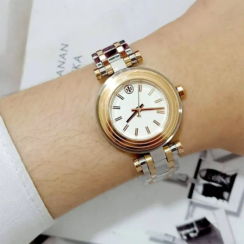 Tory Burch Classic T White Dial Two-Tone Ladies Watch | TBW9011