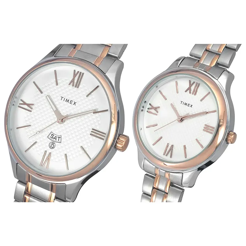 Timex Empera Silver Dial Two-Tone Couple Watch | TW00PR285