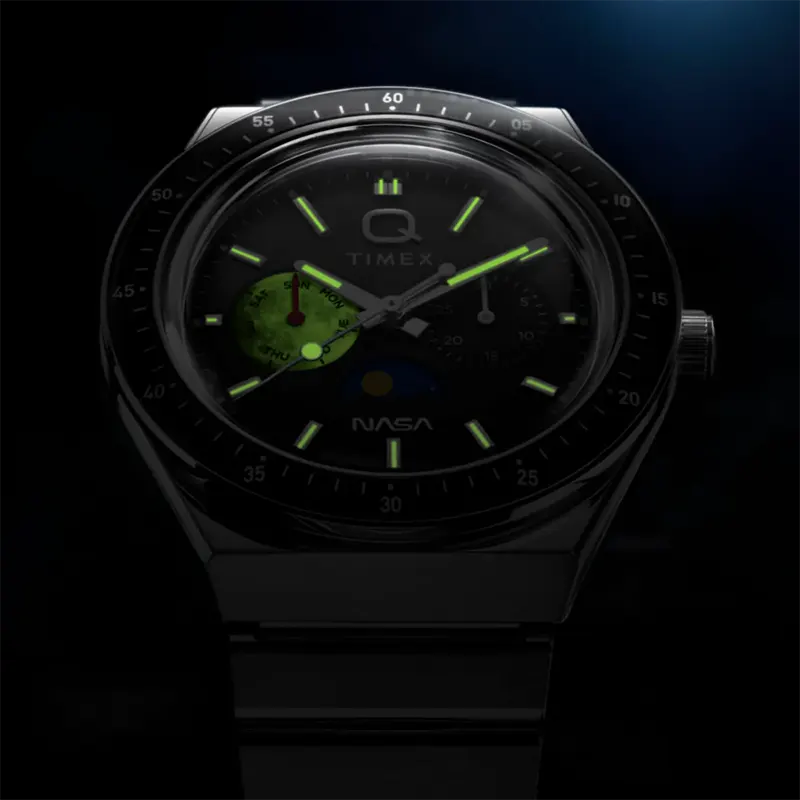 Q Timex NASA 40mm Multifunction Moonphase Black Dial Men's Watch | TW2Y56700