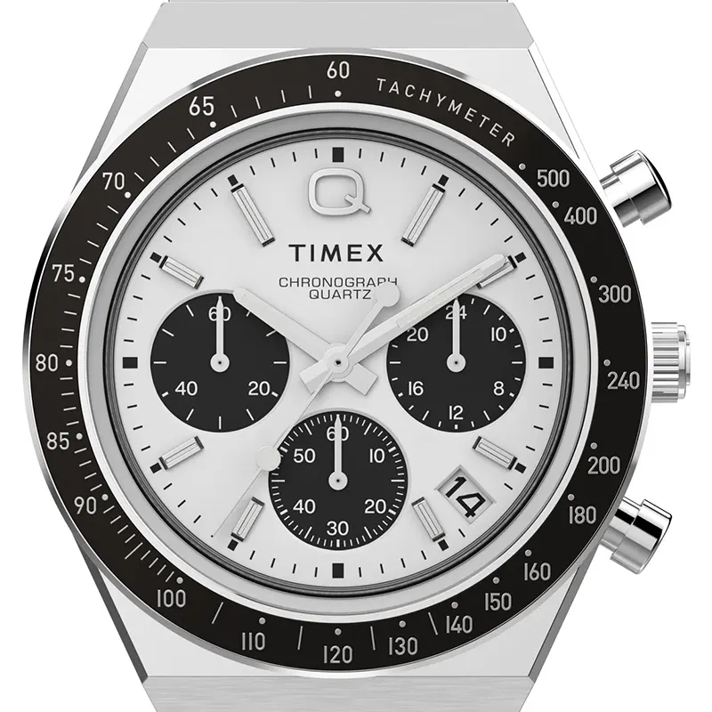 Q Timex Chronograph Tachymeter White Panda Dial Men's Watch | TWEG26400