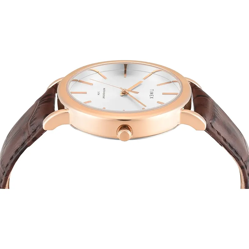 Timex Silver Dial Brown Leather Men's Watch | TWEG356SMU01T
