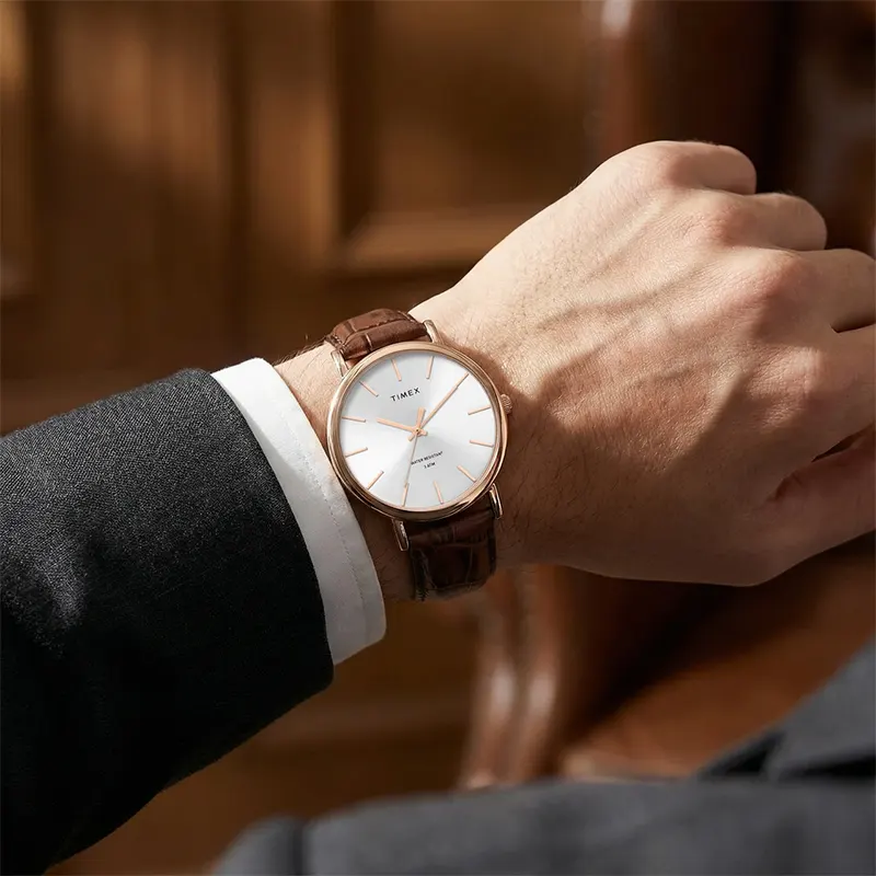 Timex Silver Dial Brown Leather Men's Watch | TWEG356SMU01T