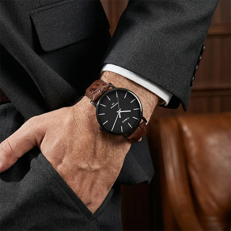 Timex Black Dial Brown Leather Men's Watch | TWEG356SMU02T