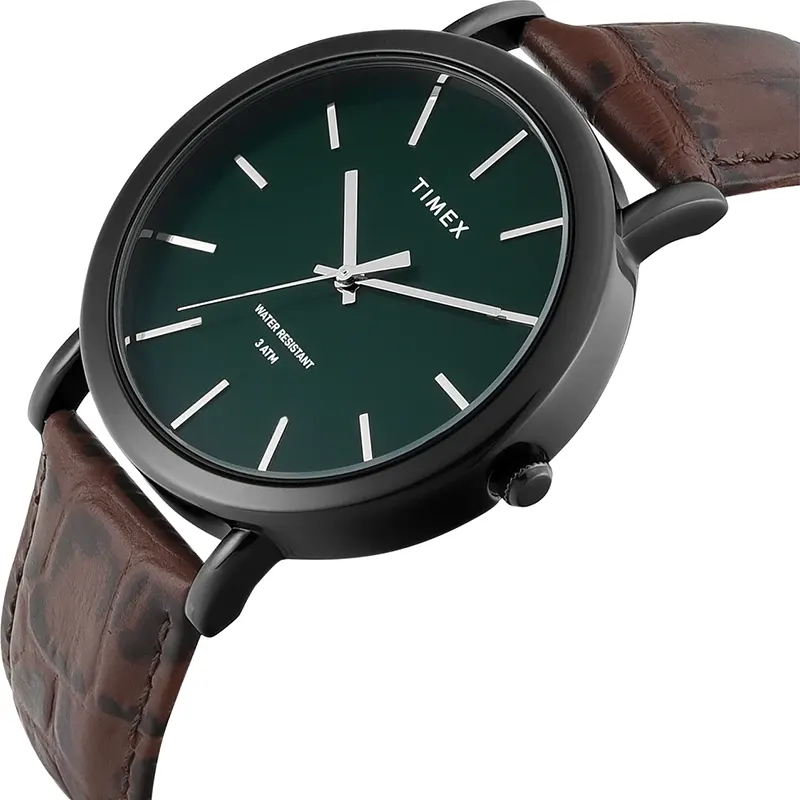 Timex Green Dial Brown Leather Men's Watch | TWEG356SMU03T