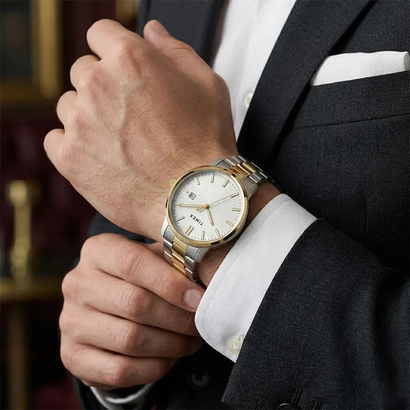 Timex Date Silver Dial Two-Tone Men's Watch | TWEG358SMU02T