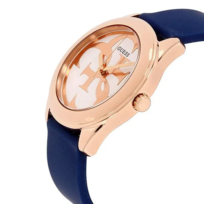 Guess G-Twist Rose Gold Dial Blue Silicone Ladies Watch | W0911L6