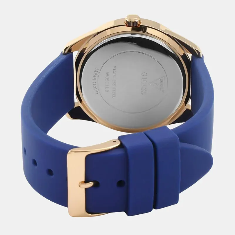 Guess G-Twist Rose Gold Dial Blue Silicone Ladies Watch | W0911L6